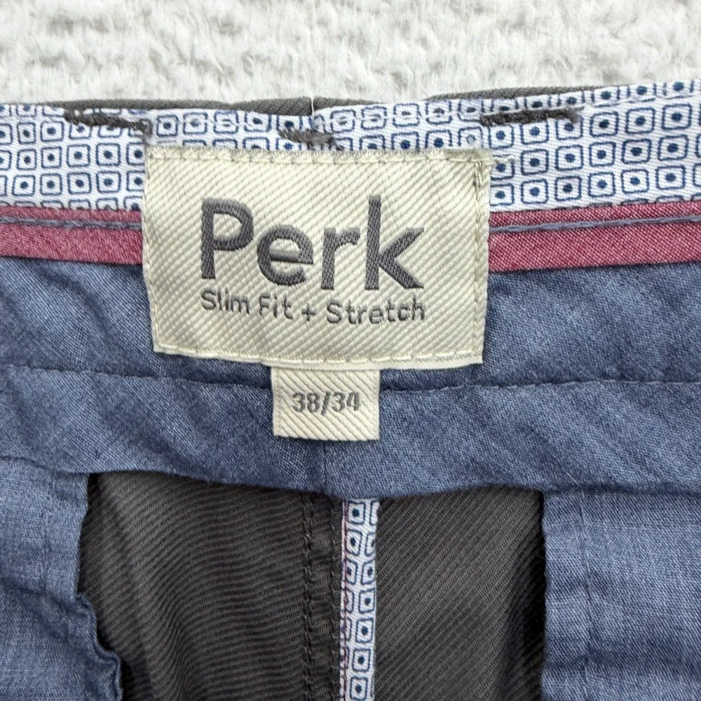 Perk Slim Fit Stretch Chino Pants Mens 38x34 Charcoal‎ Grey Cotton Blend 38/34